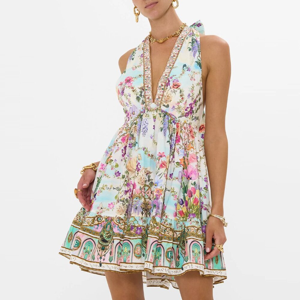 Camilla Munchkinland Wicked Ruffle Hem Halter Short Dress Medium NWT b
